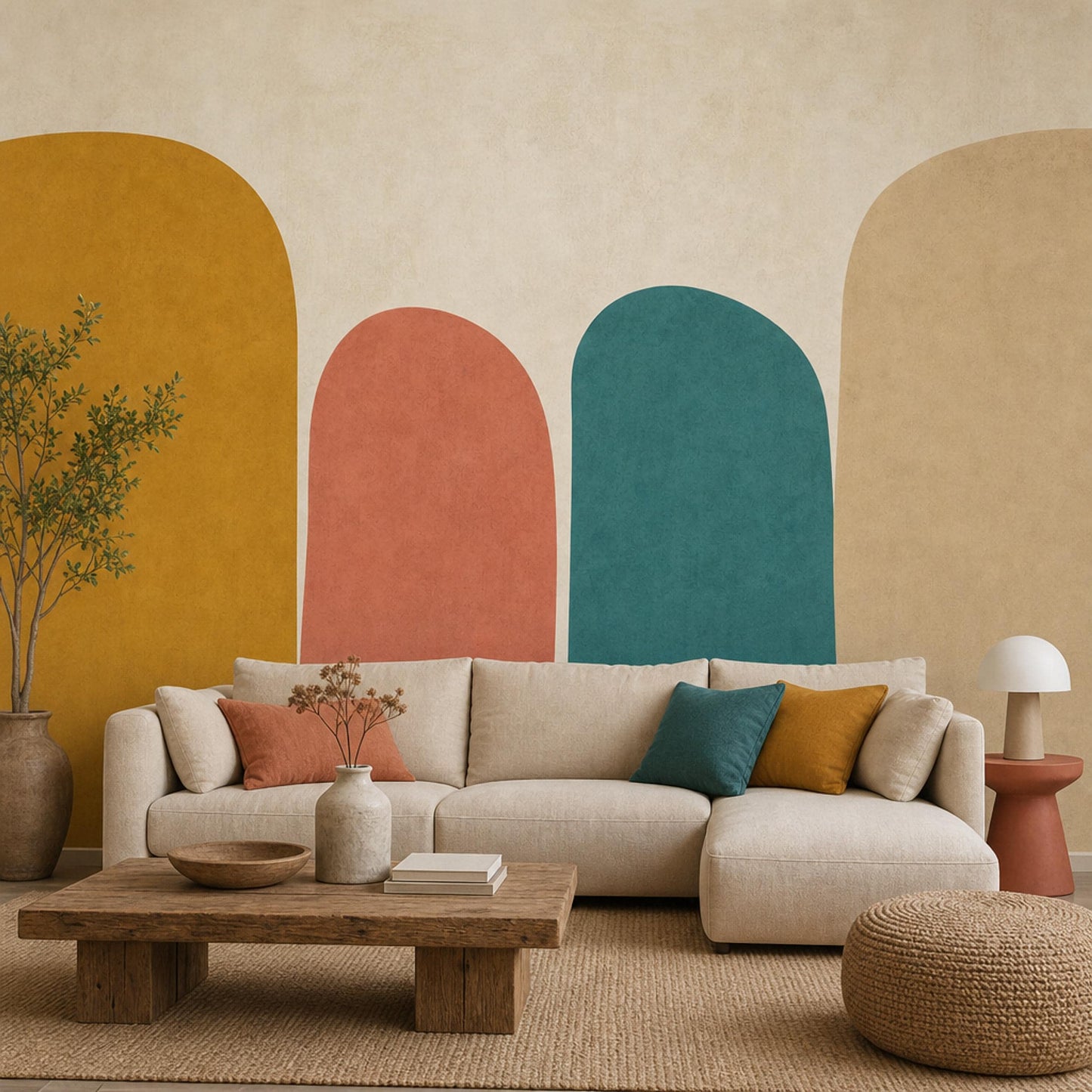 Color Block Arch Wall Mural Mid Century Modern Wallpaper Abstract Geometric Wall Decor