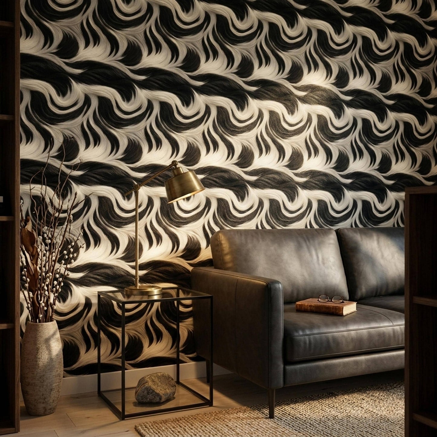 Abstract Zebra Fur Wallpaper Black White Organic Pattern Luxury Modern Statement Wall Decor