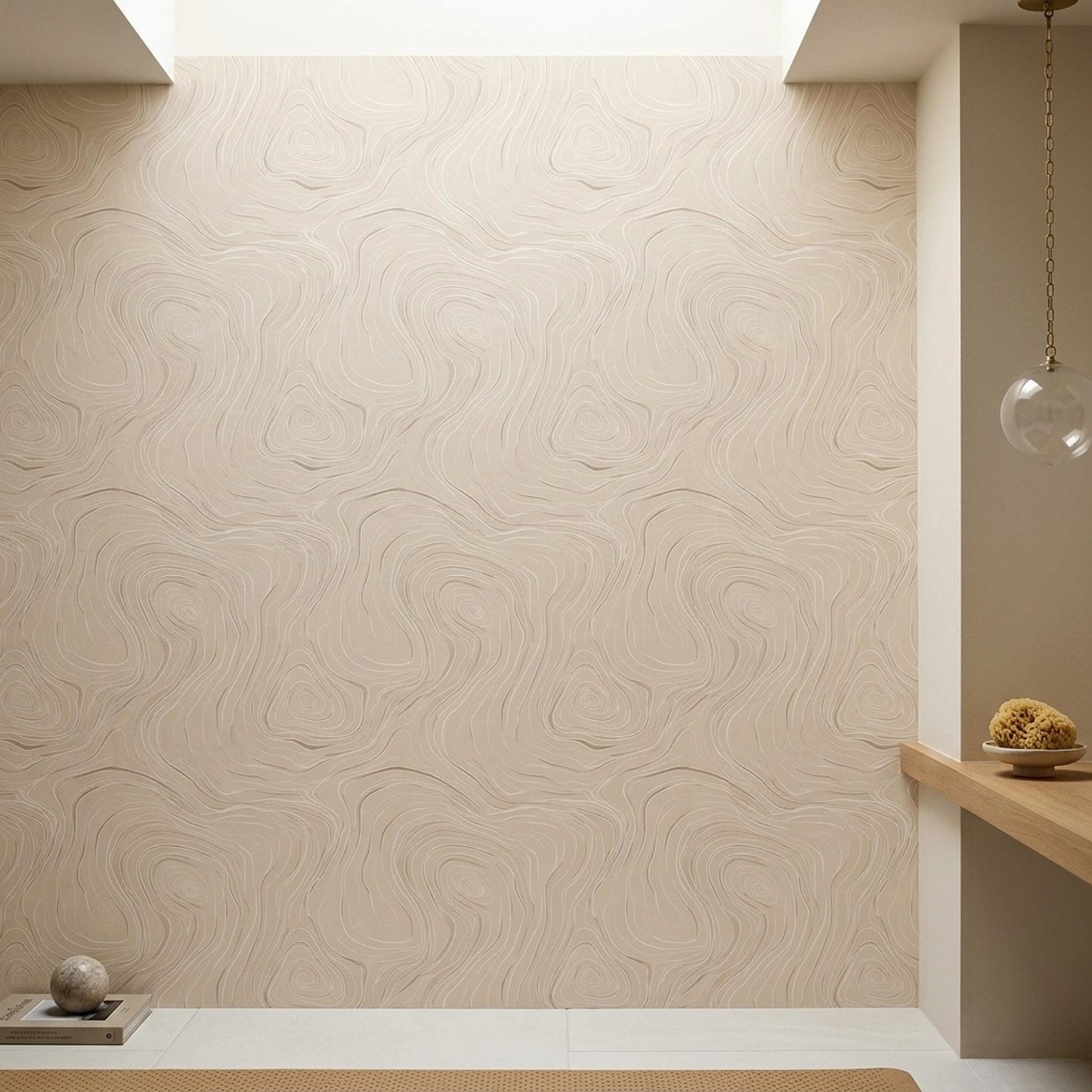 Topographic Wallpaper Contour Line Pattern Neutral Minimalist Modern Wall Decor