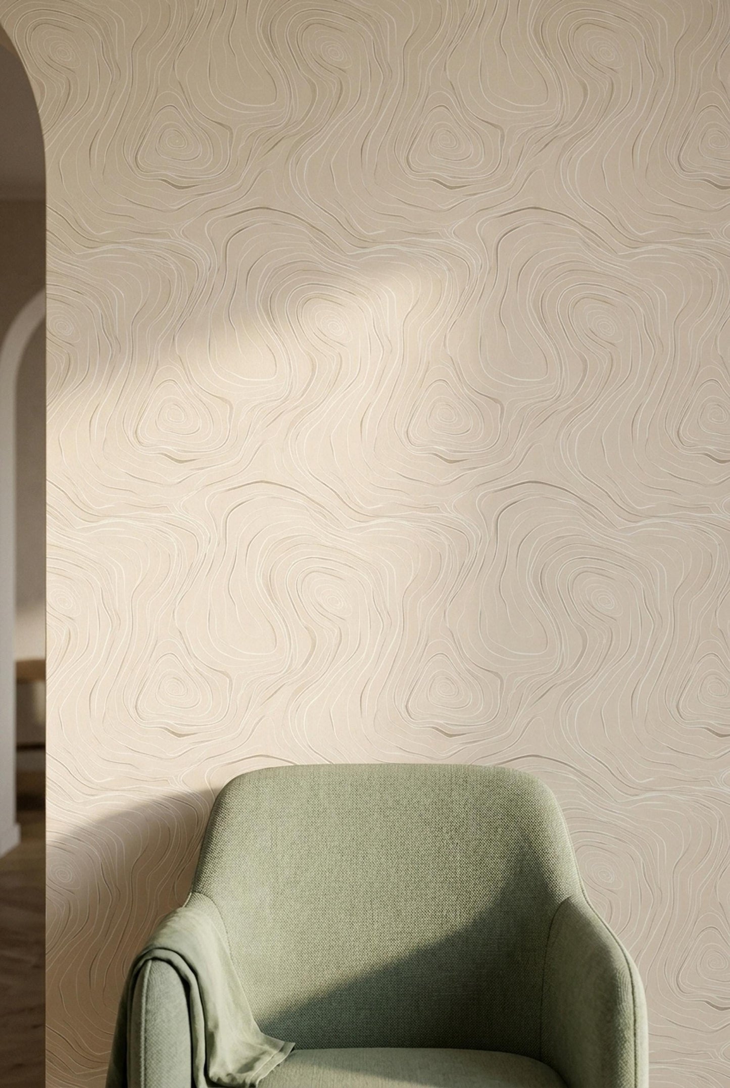 Topographic Wallpaper Contour Line Pattern Neutral Minimalist Modern Wall Decor