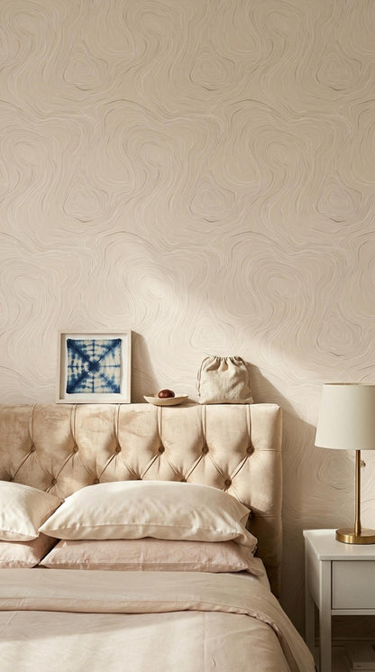 Topographic Wallpaper Contour Line Pattern Neutral Minimalist Modern Wall Decor