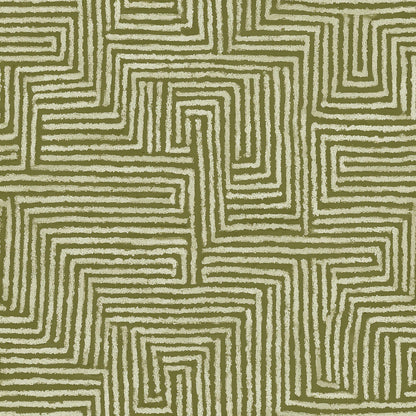 Olive Green Maze Wallpaper Geometric Labyrinth Pattern Modern Organic Wall Decor