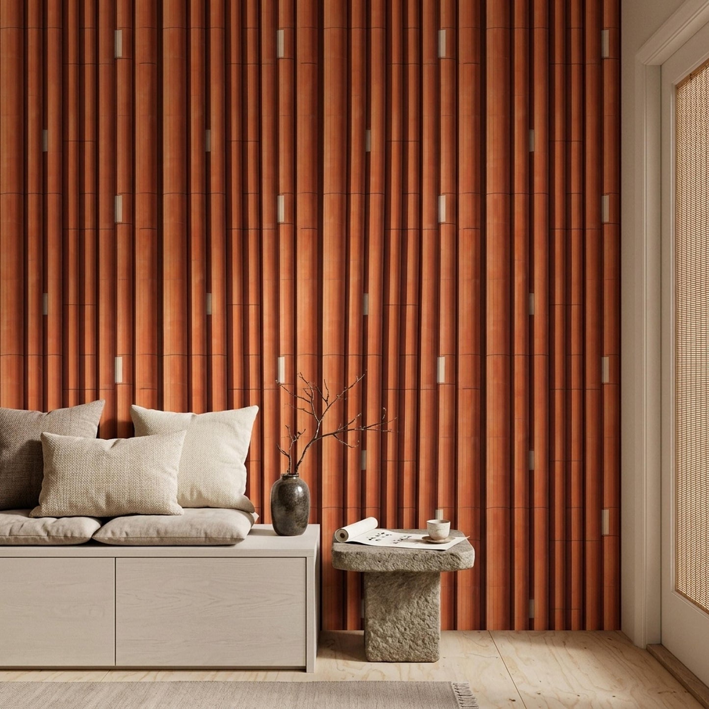 Terracotta Column Wallpaper Architectural Slat Pattern Modern Mediterranean Wall Decor