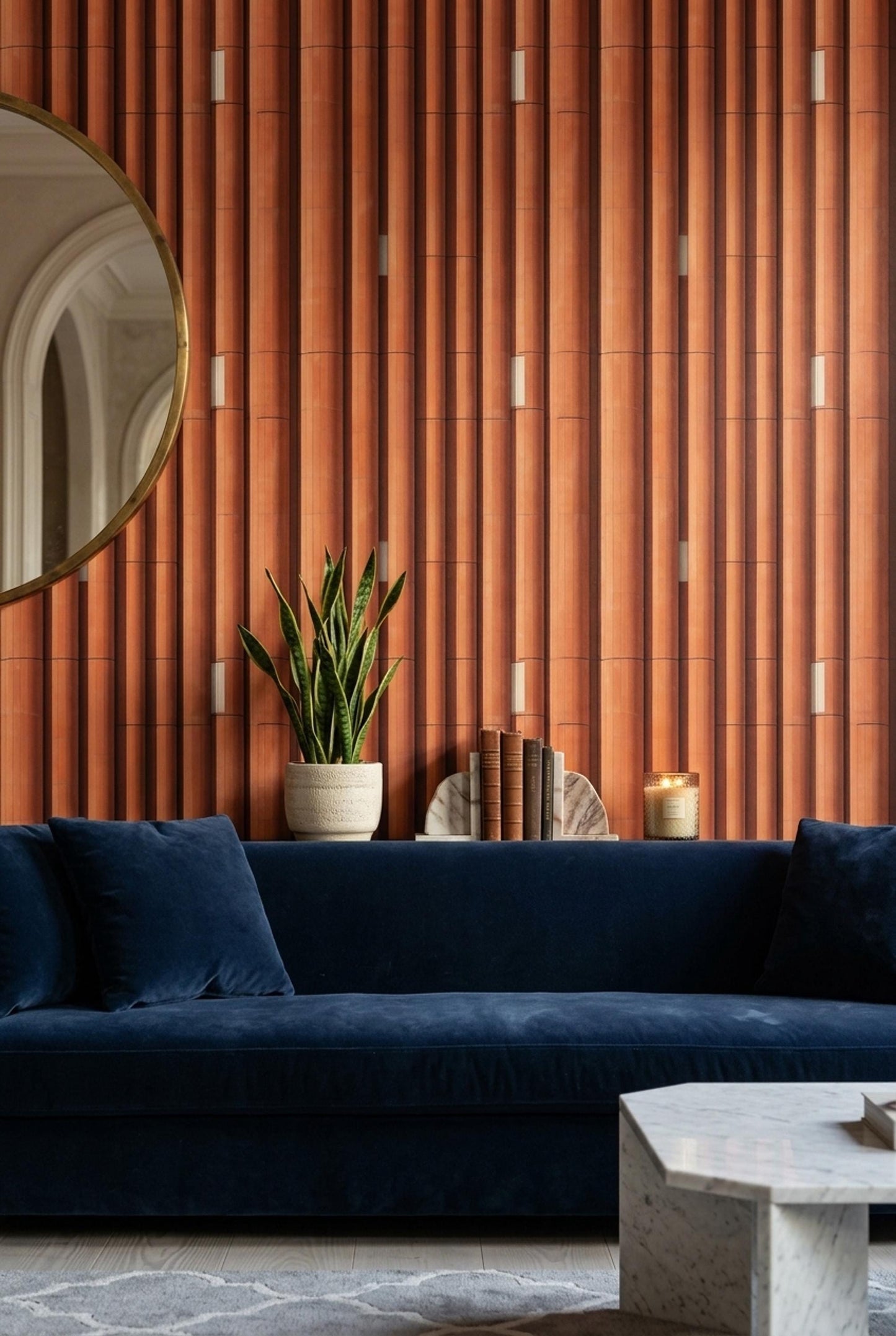 Terracotta Column Wallpaper Architectural Slat Pattern Modern Mediterranean Wall Decor