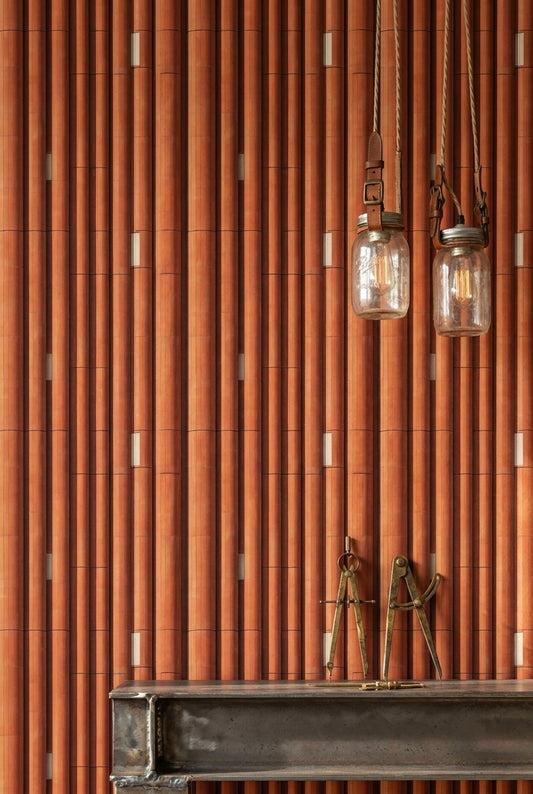 Terracotta Column Wallpaper Architectural Slat Pattern Modern Mediterranean Wall Decor
