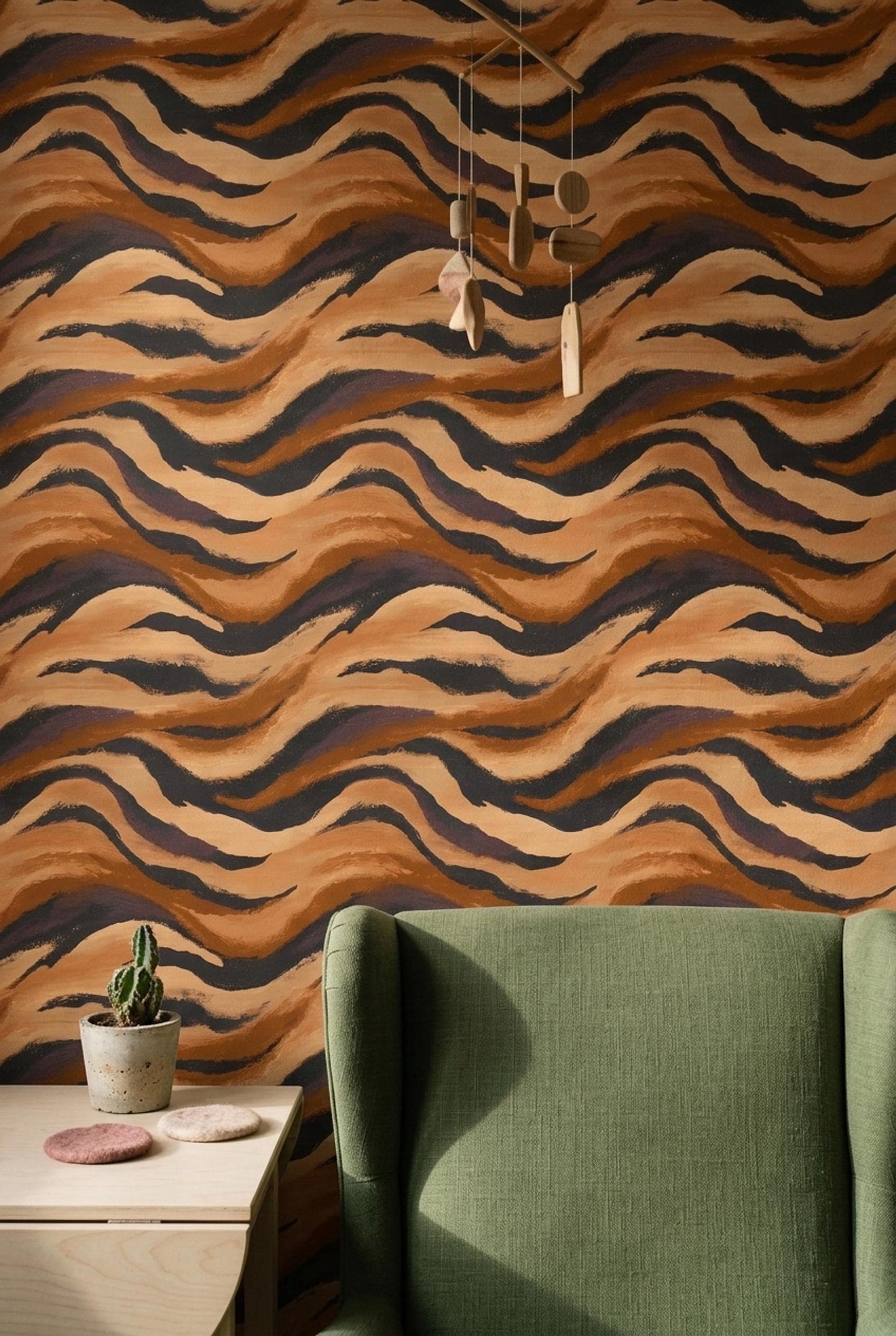 Organic Earth Wave Wallpaper Abstract Desert Brushstroke Pattern Modern Neutral Wall Decor