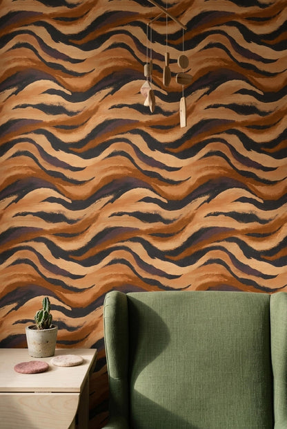 Organic Earth Wave Wallpaper Abstract Desert Brushstroke Pattern Modern Neutral Wall Decor