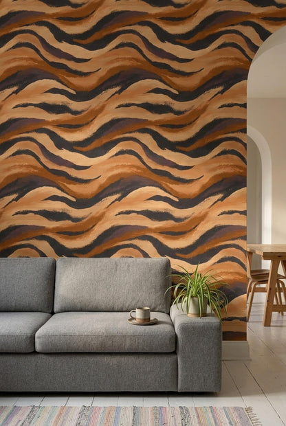 Organic Earth Wave Wallpaper Abstract Desert Brushstroke Pattern Modern Neutral Wall Decor