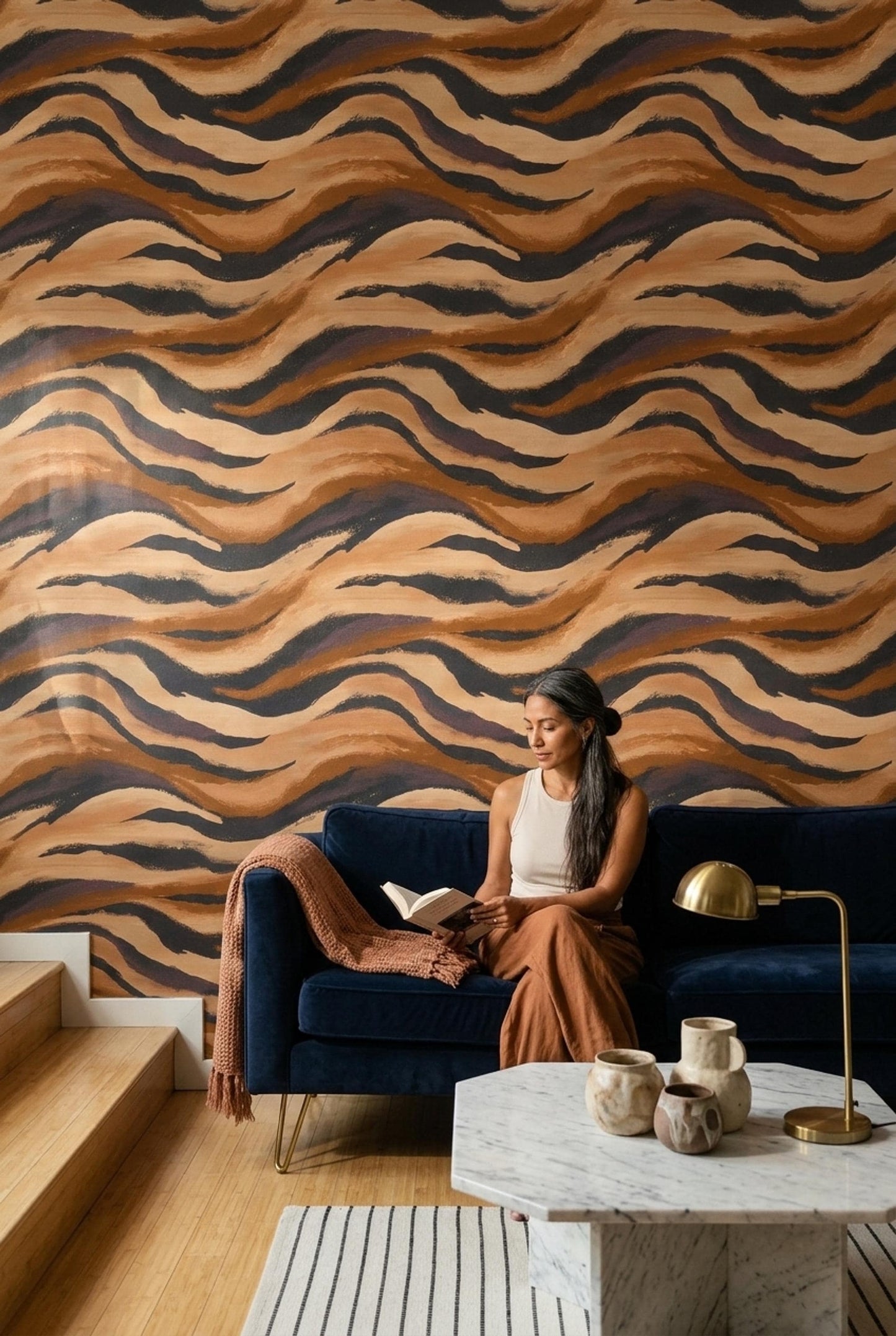 Organic Earth Wave Wallpaper Abstract Desert Brushstroke Pattern Modern Neutral Wall Decor