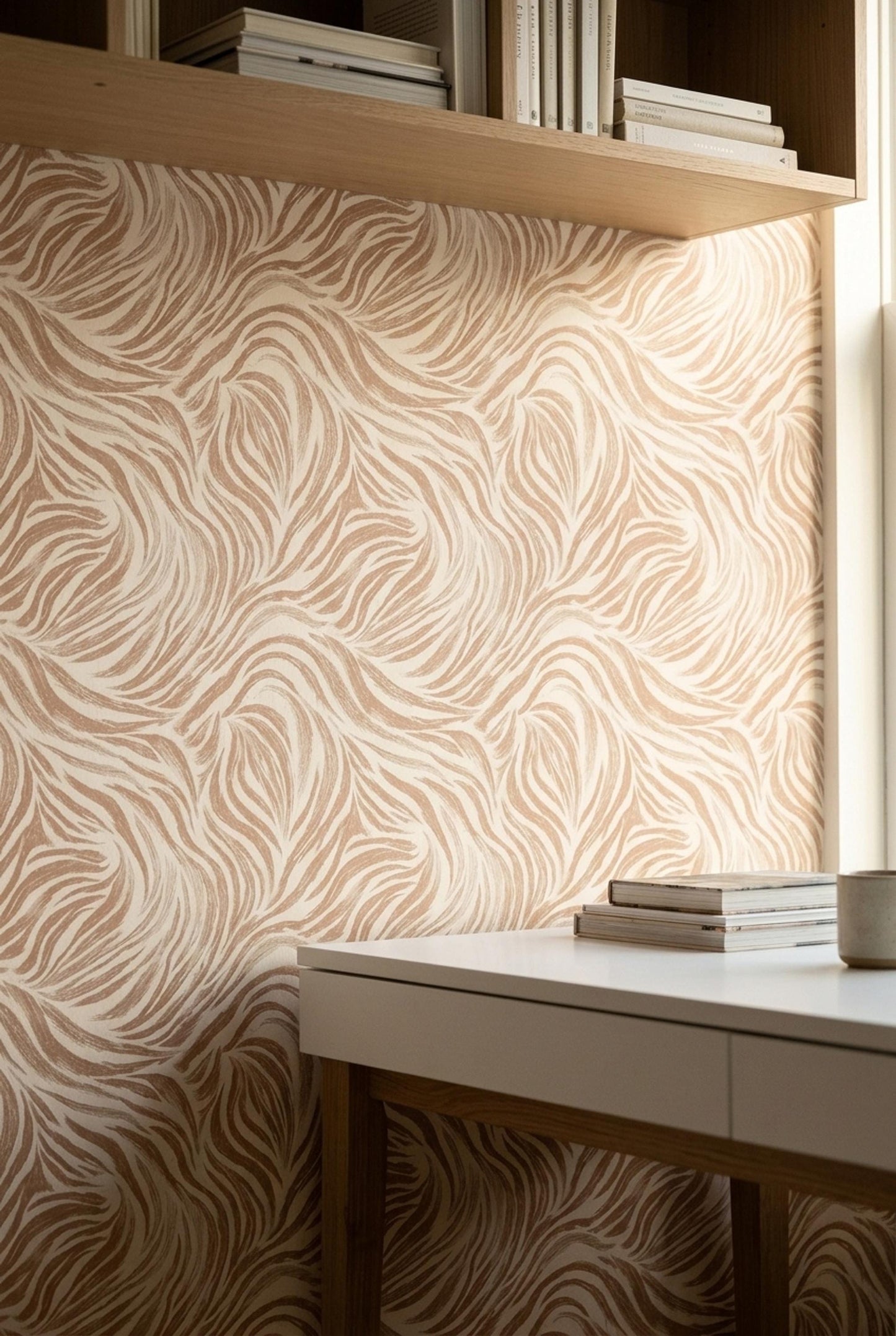 Blush Zebra Wave Wallpaper Organic Stripe Pattern Neutral Designer Wall Decor