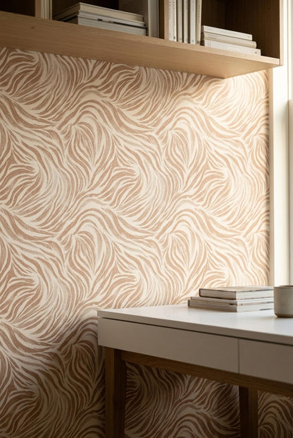 Blush Zebra Wave Wallpaper Organic Stripe Pattern Neutral Designer Wall Decor