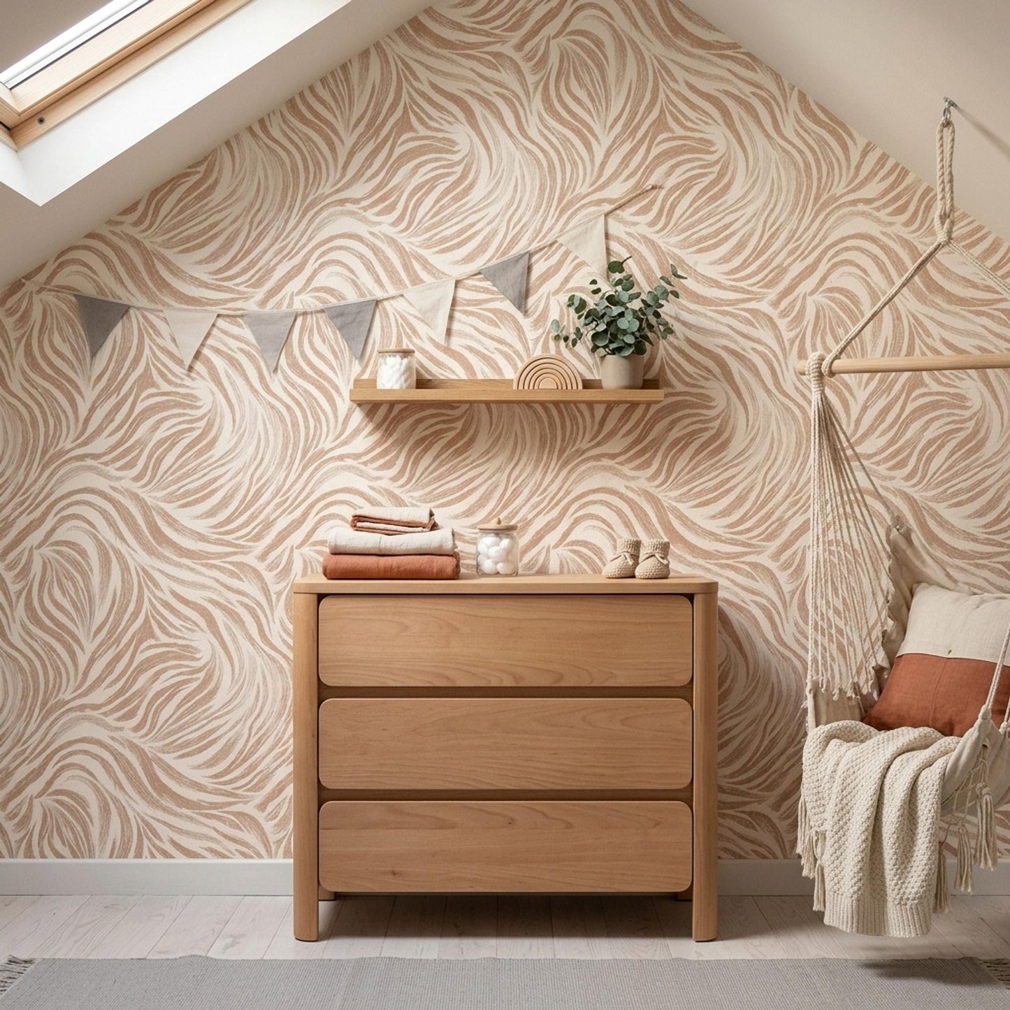 Blush Zebra Wave Wallpaper Organic Stripe Pattern Neutral Designer Wall Decor