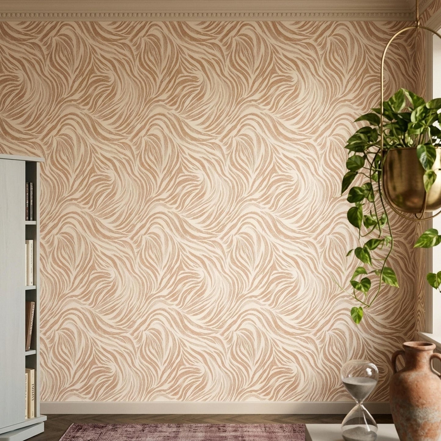 Blush Zebra Wave Wallpaper Organic Stripe Pattern Neutral Designer Wall Decor