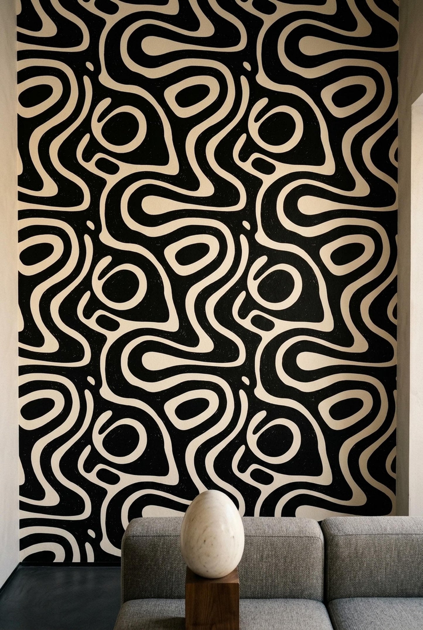 Black Abstract Wallpaper Organic Modern Pattern Retro Powder Room Statement Wall Decor