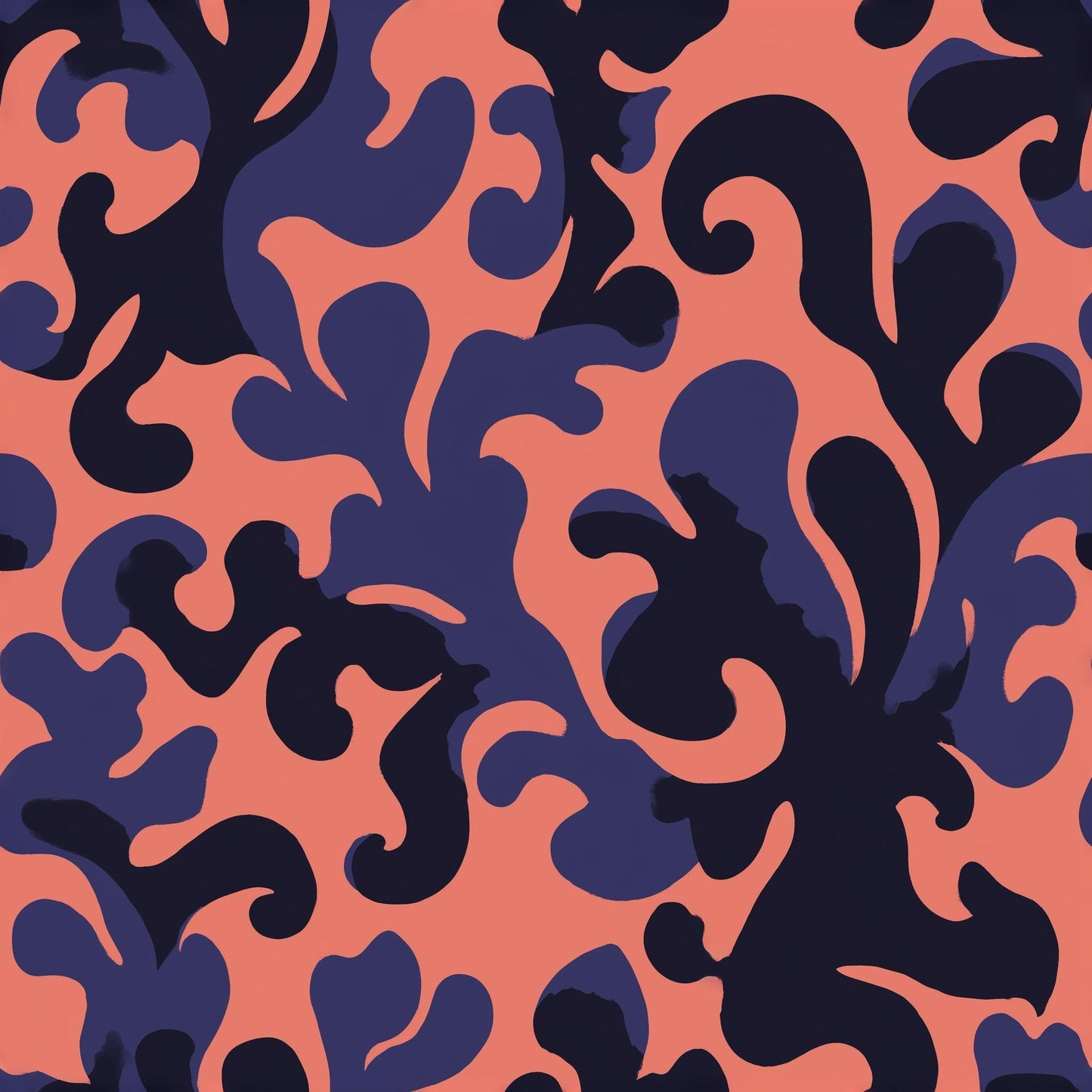 Navy Coral Abstract Wallpaper Bold Maximalist Pattern Retro Luxury Wall Decor