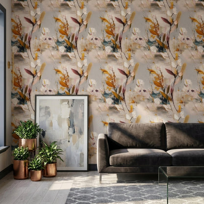 Painterly Botanical Wallpaper Luxury Art Wall Decor Organic Modern Floral Pattern