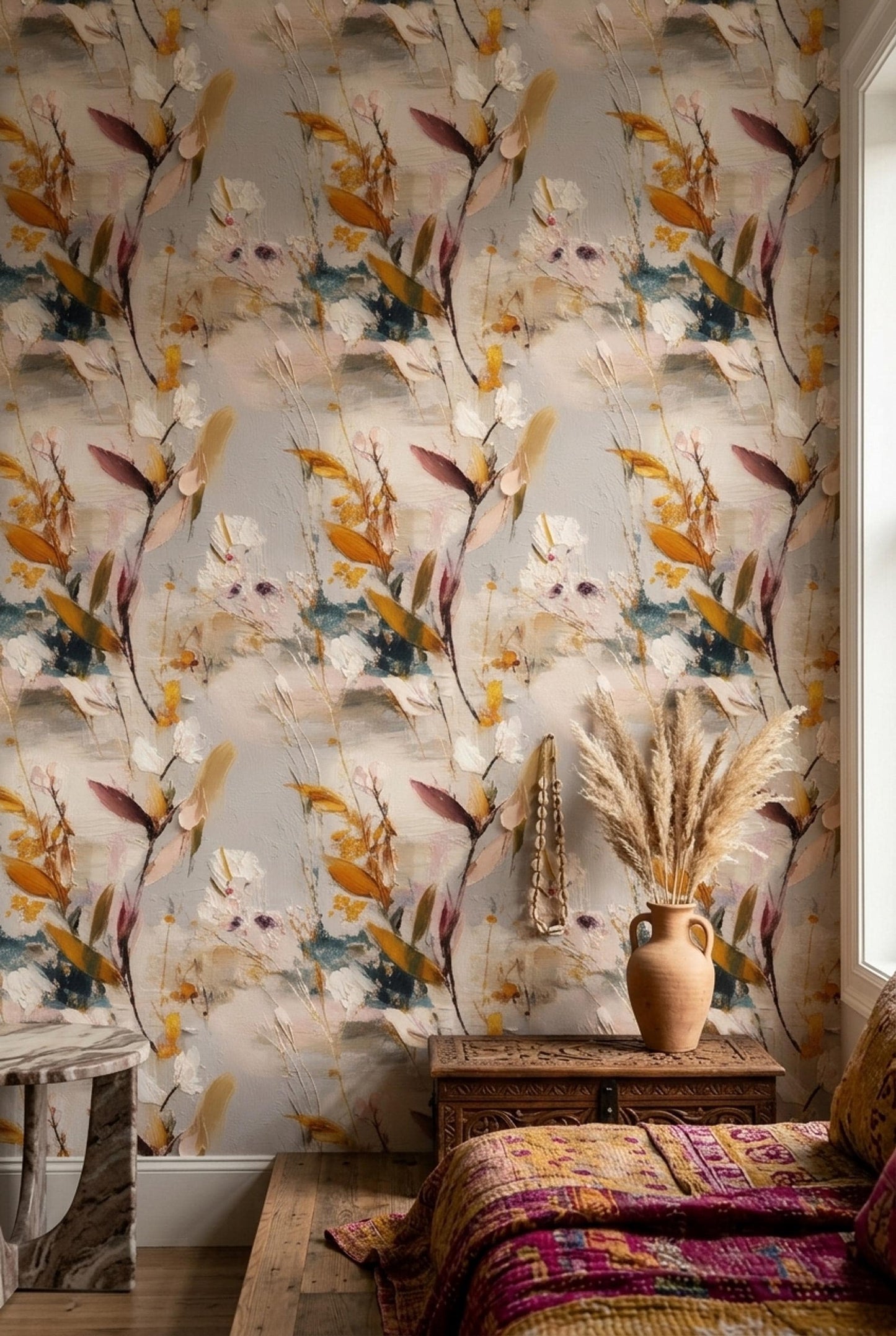 Painterly Botanical Wallpaper Luxury Art Wall Decor Organic Modern Floral Pattern