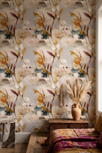 Painterly Botanical Wallpaper Luxury Art Wall Decor Organic Modern Floral Pattern