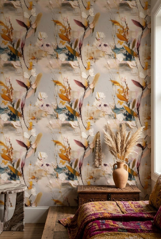 Painterly Botanical Wallpaper Luxury Art Wall Decor Organic Modern Floral Pattern