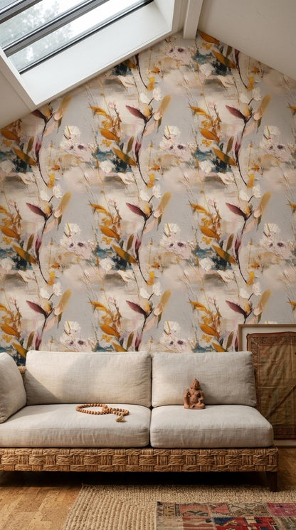 Painterly Botanical Wallpaper Luxury Art Wall Decor Organic Modern Floral Pattern