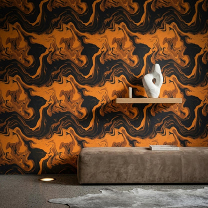 Burnt Orange Marble Swirl Wall Decor Dark Abstract Pattern Moody Modern Accent Wall