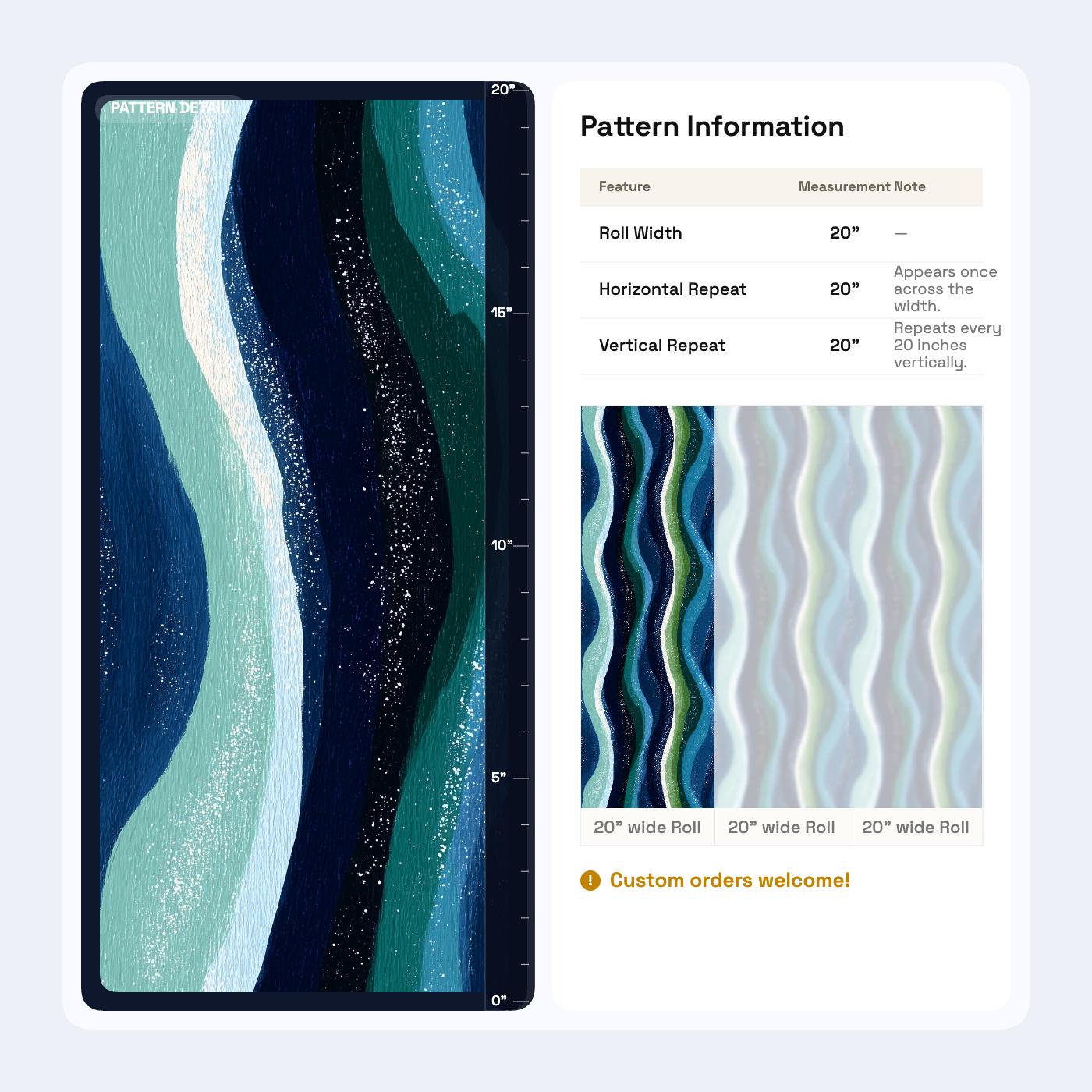 Blue Green Wave Pattern Retro Modern Wall Decor Mid Century Coastal Accent Wall