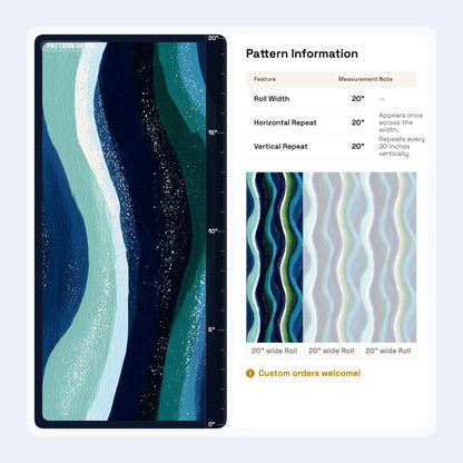 Blue Green Wave Pattern Retro Modern Wall Decor Mid Century Coastal Accent Wall