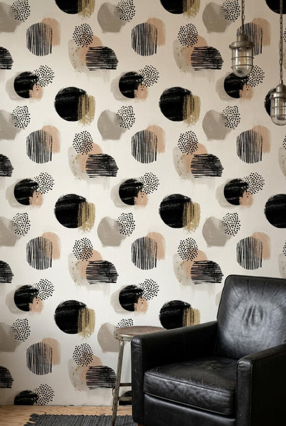 Bauhaus Abstract Shapes Wallpaper Neutral Geometric Pattern Modernist Wall Decor