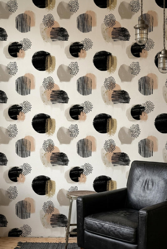 Bauhaus Abstract Shapes Wallpaper Neutral Geometric Pattern Modernist Wall Decor