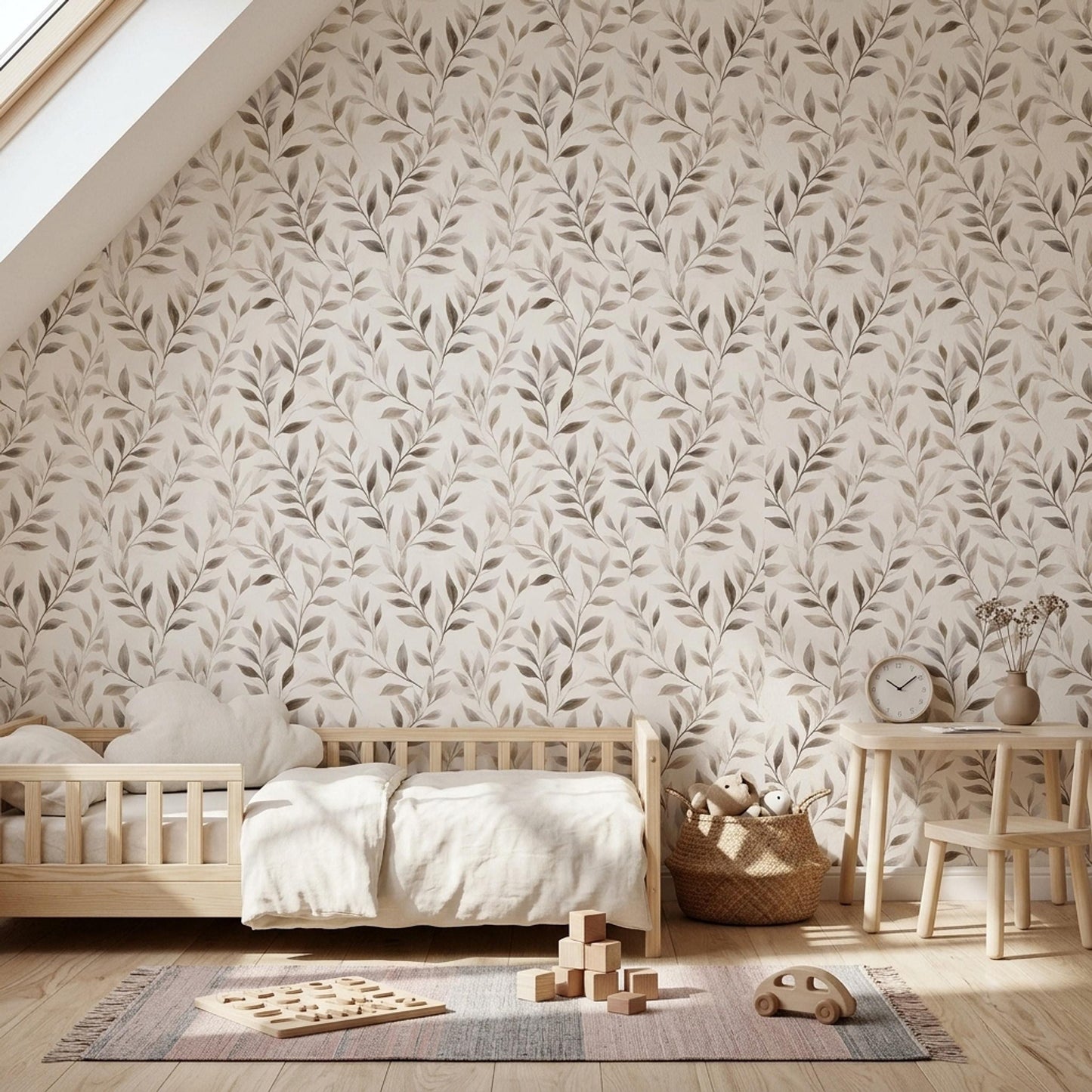 Neutral Botanical Wallpaper Soft Beige Leaf Pattern Organic Modern Wall Decor