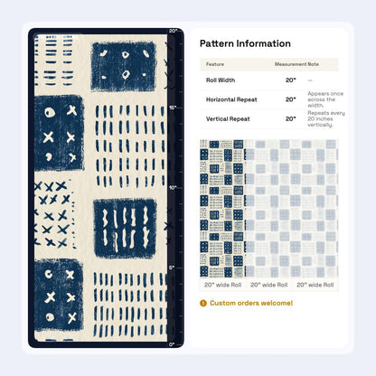 Indigo Block Print Wallpaper Scandinavian Geometric Pattern Nordic Folk Art Decor