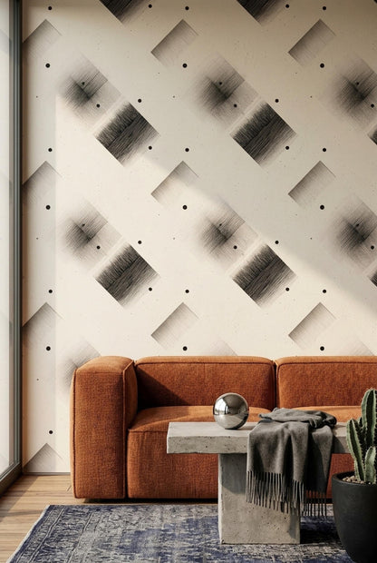 Charcoal Geometric Wallpaper Minimalist Abstract Pattern Contemporary Bauhaus Decor
