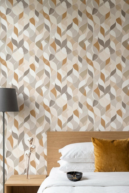 Neutral Botanical Wallpaper Japandi Leaf Pattern Scandinavian Organic Modern Decor