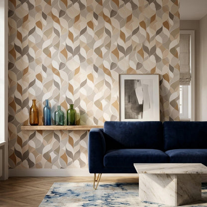 Neutral Botanical Wallpaper Japandi Leaf Pattern Scandinavian Organic Modern Decor