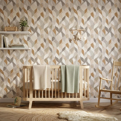 Neutral Botanical Wallpaper Japandi Leaf Pattern Scandinavian Organic Modern Decor