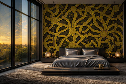 Abstract Concentric Circles Wall Mural Gold Black Geometric Statement Decor