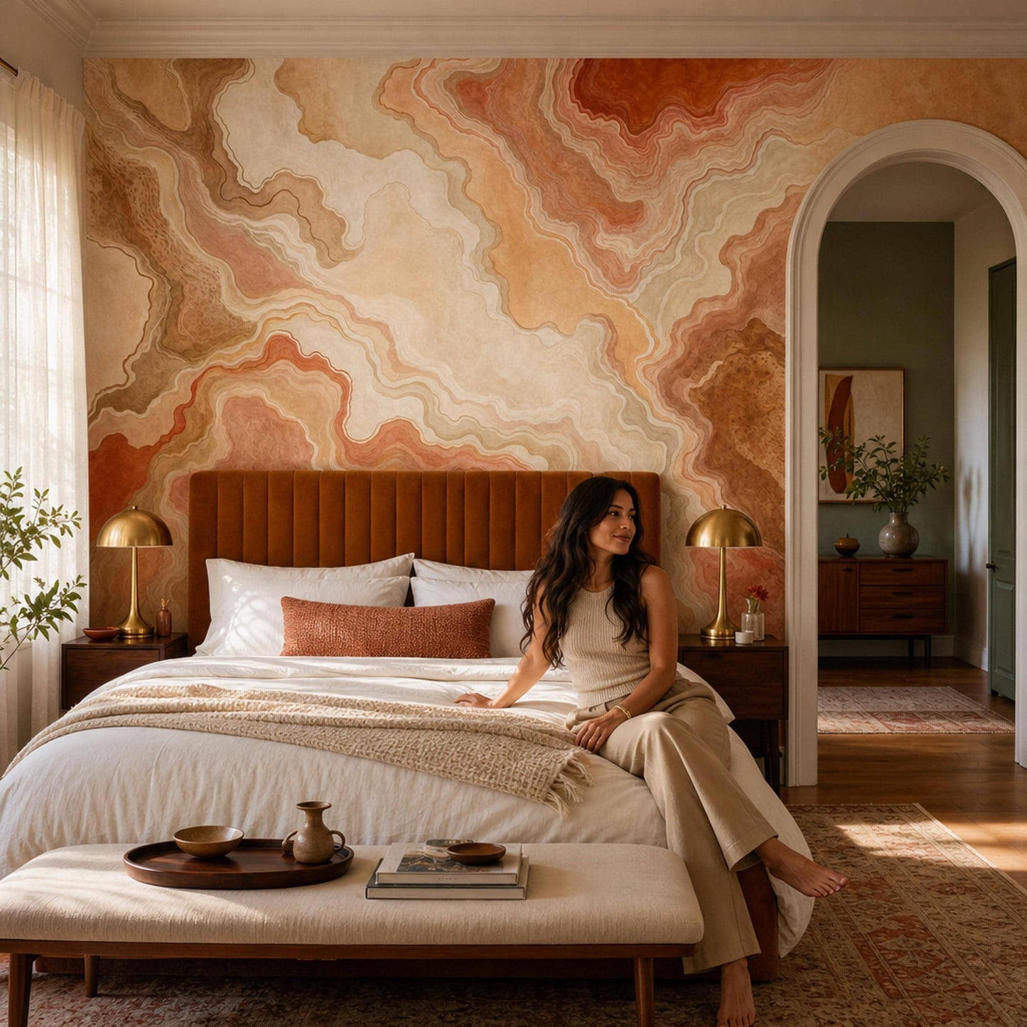 Terracotta Marble Wall Mural Earth Tone Abstract Stone Wall Decor