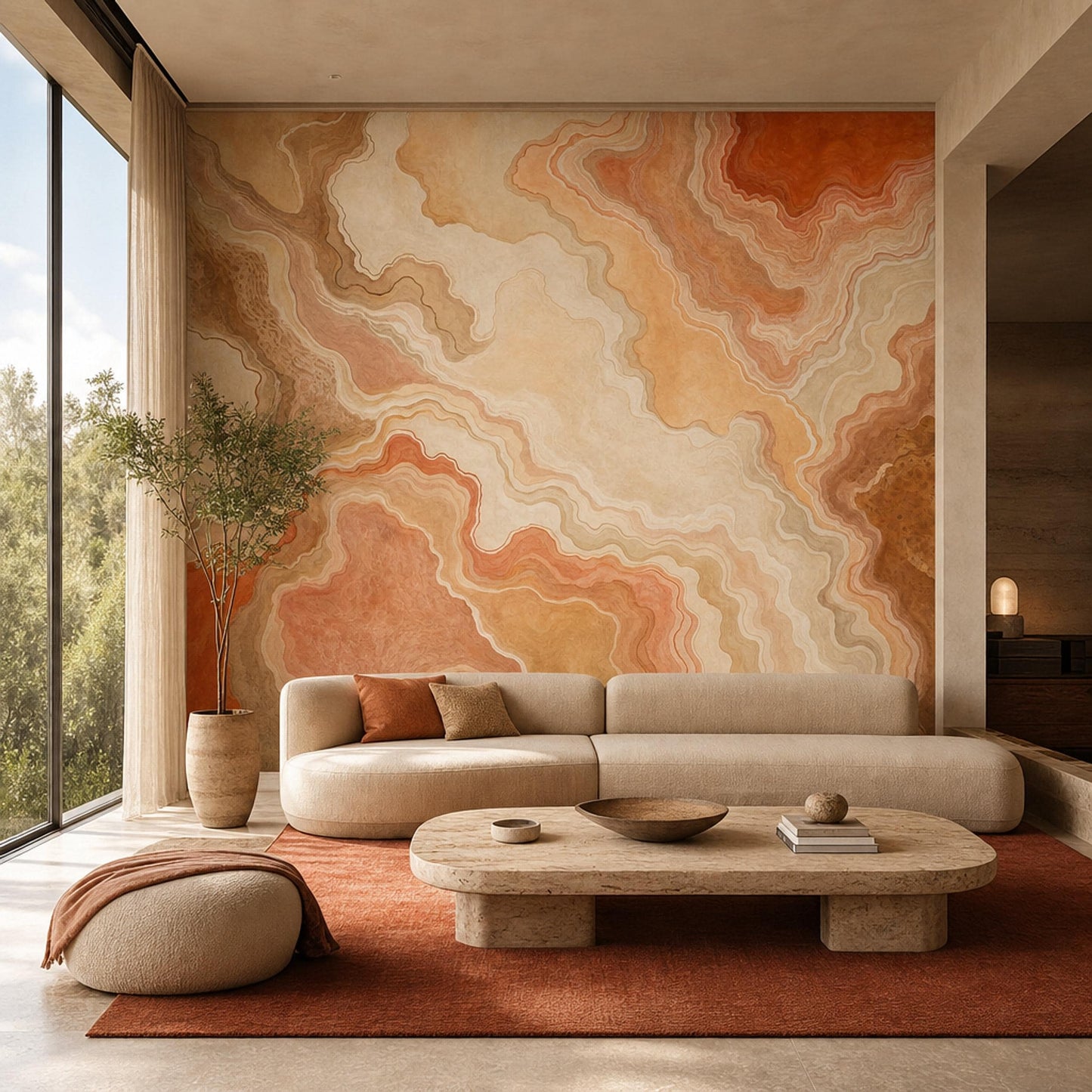 Terracotta Marble Wall Mural Earth Tone Abstract Stone Wall Decor