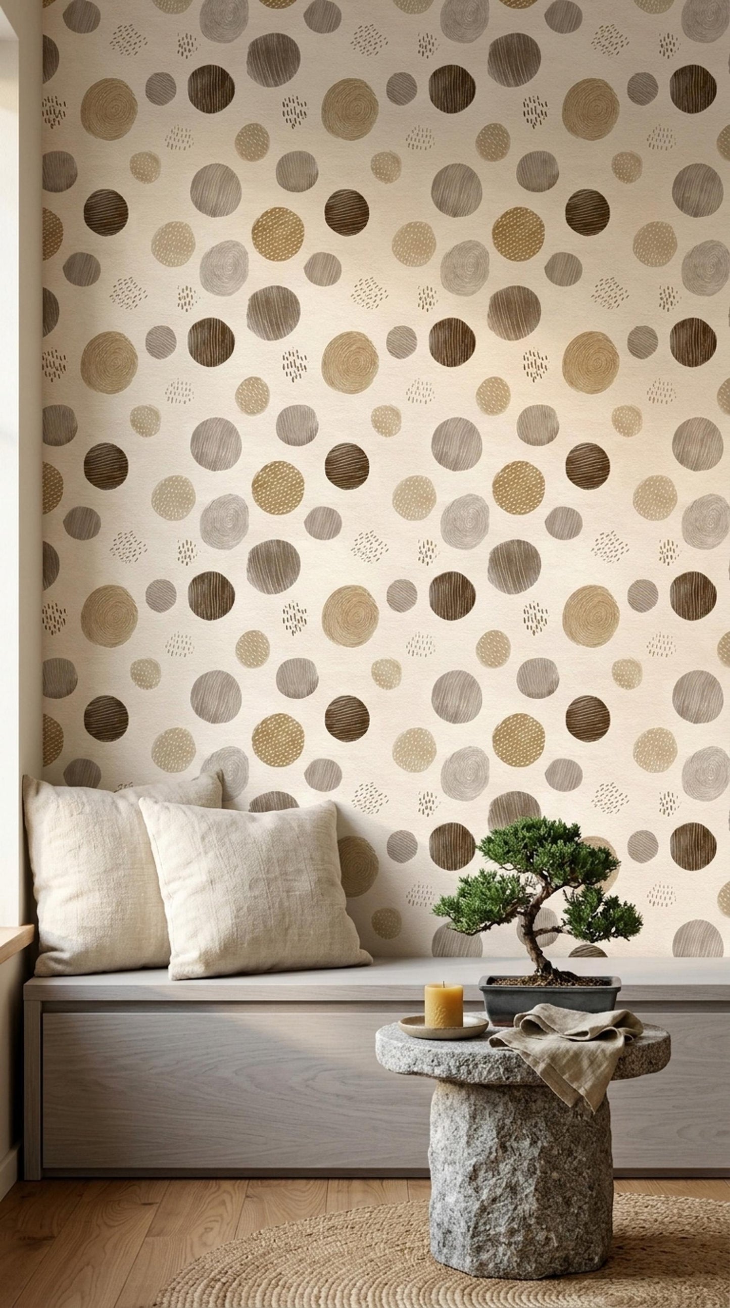 Organic Circle Wallpaper Scandinavian Modern Pattern Neutral Earth Tone Wall Decor