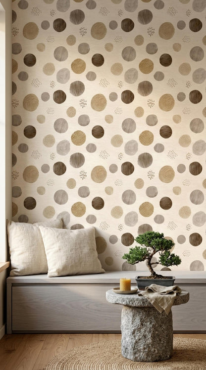 Organic Circle Wallpaper Scandinavian Modern Pattern Neutral Earth Tone Wall Decor