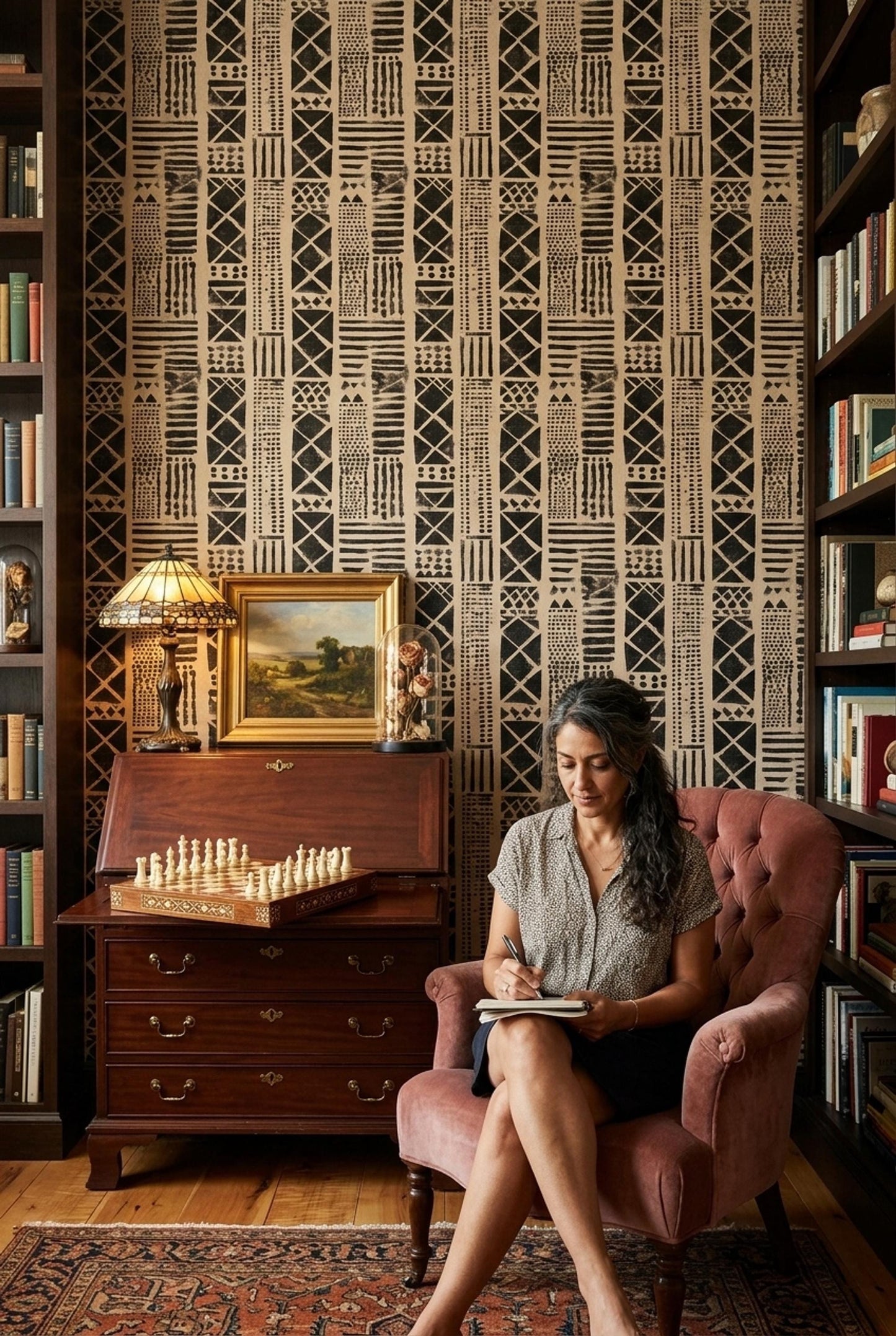 Mudcloth Wallpaper African Tribal Pattern Boho Geometric Wallpaper Neutral Wall Decor