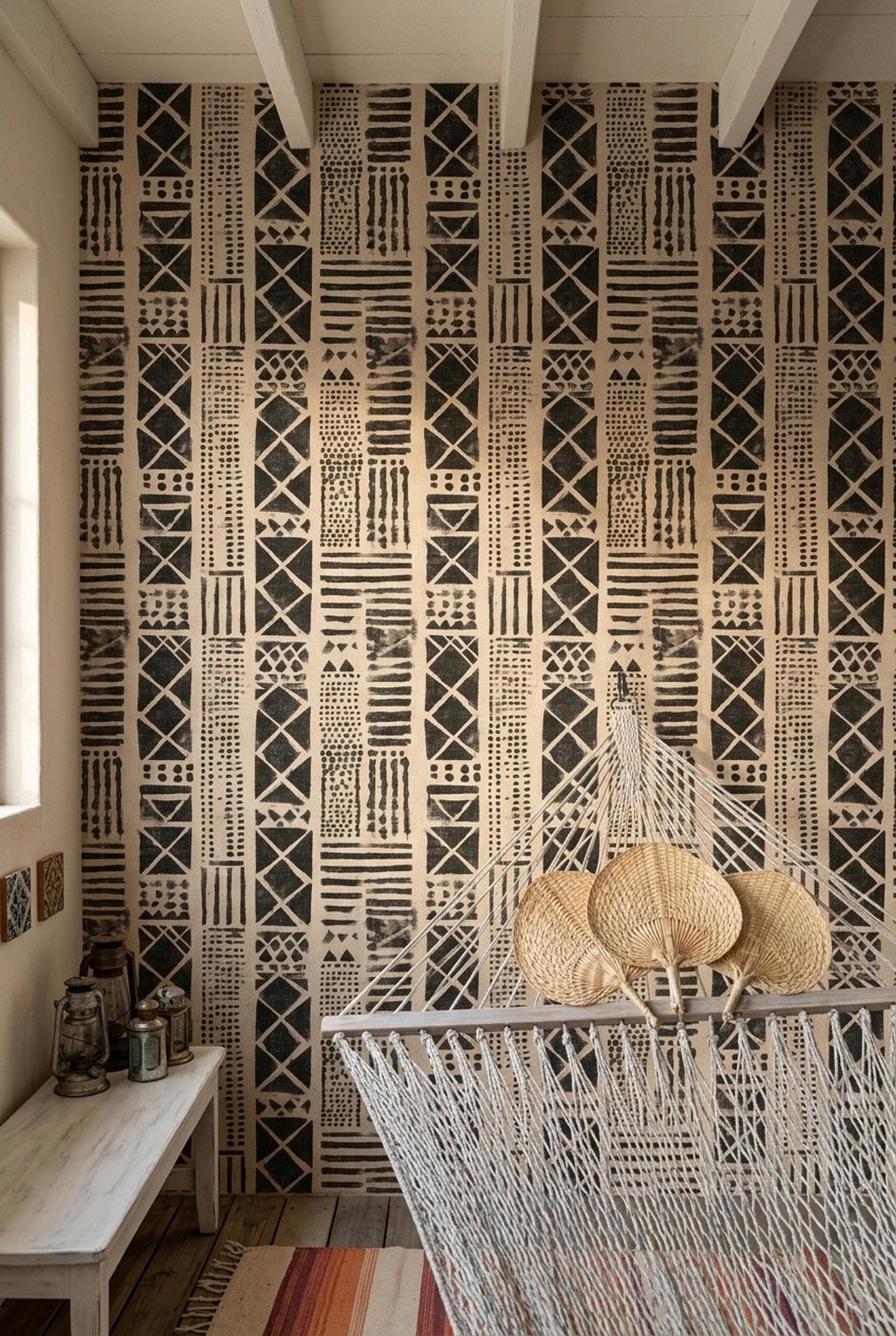 Mudcloth Wallpaper African Tribal Pattern Boho Geometric Wallpaper Neutral Wall Decor