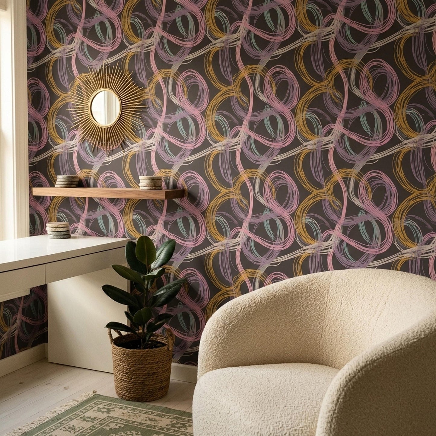 Designer Abstract Wallpaper Artistic Loop Pattern Modern Statement Wall Decor