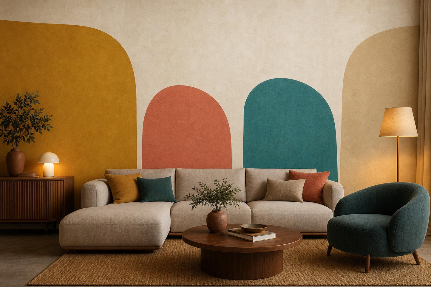 Color Block Arch Wall Mural Mid Century Modern Wallpaper Abstract Geometric Wall Decor