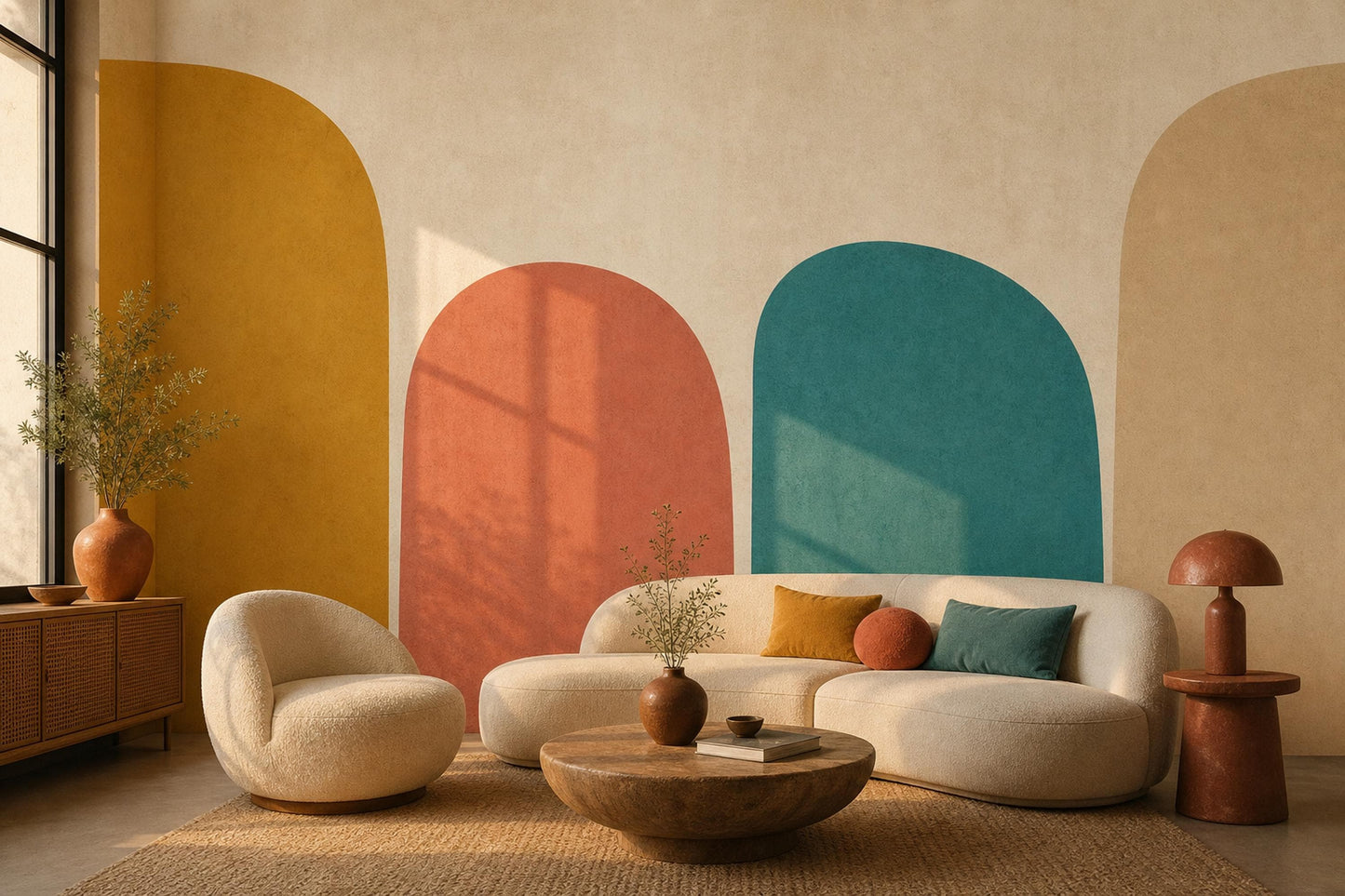 Color Block Arch Wall Mural Mid Century Modern Wallpaper Abstract Geometric Wall Decor