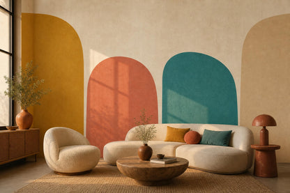 Color Block Arch Wall Mural Mid Century Modern Wallpaper Abstract Geometric Wall Decor