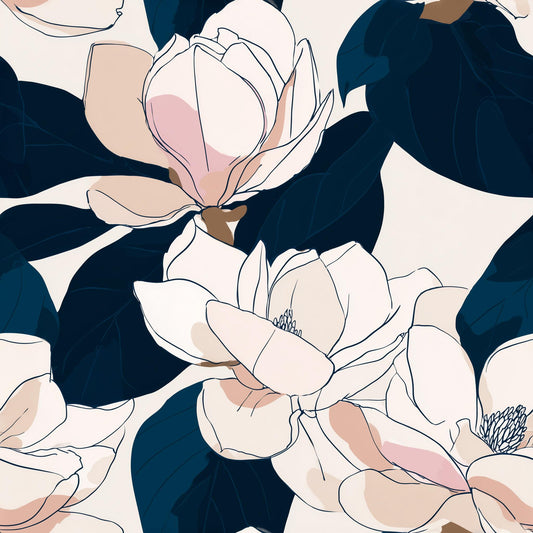Vintage Magnolia Floral Wallpaper Navy Botanical Wall Decor