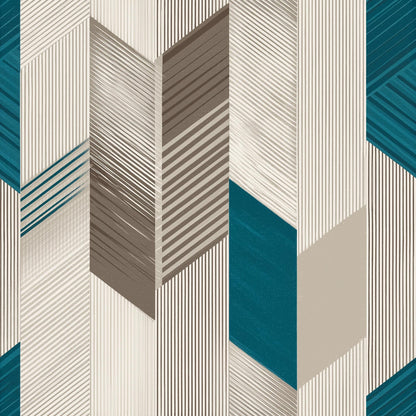 Mid Century Geometric Wallpaper Modern Teal Beige Art Deco Wall Decor