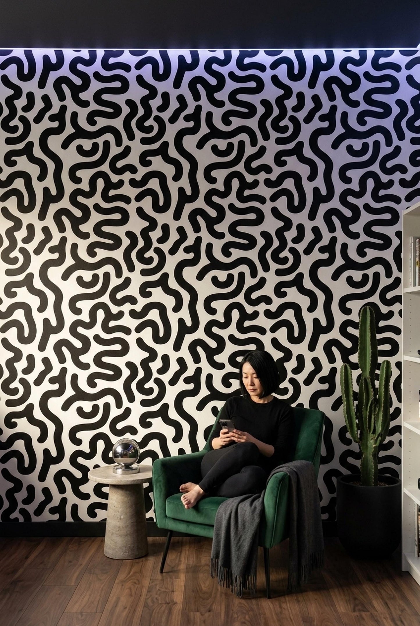 Modern Organic Wallpaper Black White Abstract Pattern Scandinavian Wall Decor