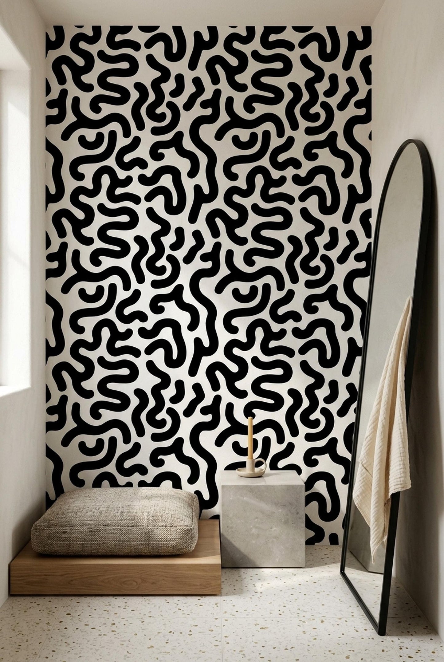 Modern Organic Wallpaper Black White Abstract Pattern Scandinavian Wall Decor